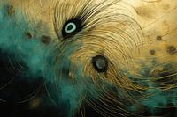 Pfau abstrakt gold, grün und schwarz