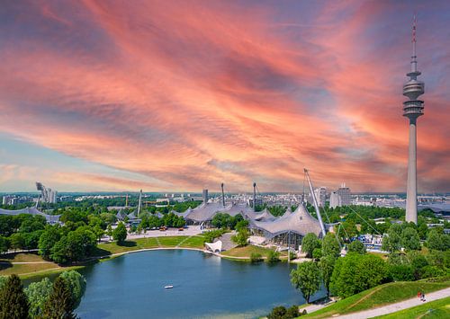 Le parc olympique de Munich au coucher du soleil