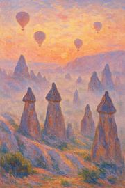 Cappadocia Hot Air Balloons Sunrise – Fairy Chimneys Impressionist Art by Travel Shop
