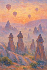 Heißluftballons in Kappadokien bei Sonnenaufgang – Feenkamine Impressionistische Kunst