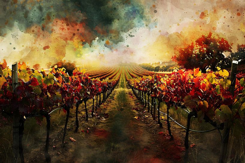 Coucher de soleil d'automne dans un vignoble vibrant par Art & Soul Creations