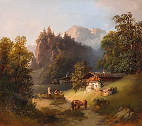 Gustav Barbarini, berglandschap met boerderij