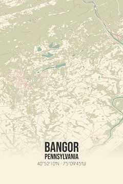 Vintage landkaart van Bangor (Pennsylvania), USA. van MijnStadsPoster