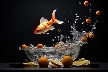 Still life Goldfish with dark background by Digitale Schilderijen