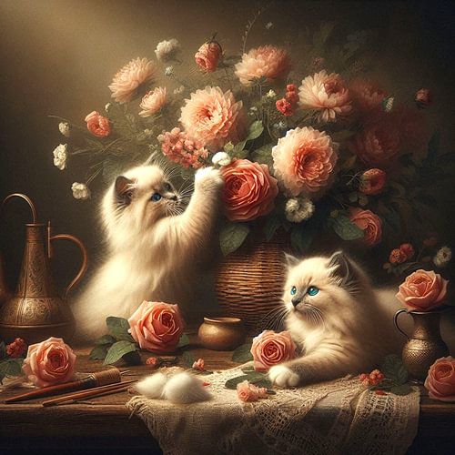 ragdoll kittens spelen met bloemen