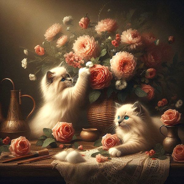 ragdoll kittens play with flowers by Bernhard Karssies