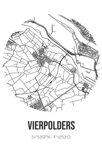 Vierpolders (South Holland) | Map | Black and White by Prints of Place
