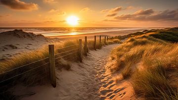 Foto van Nederlandse stranden met zonsondergang IV van René van den Berg