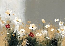 Abstrakte Blumenwiese mit Goldakzenten
