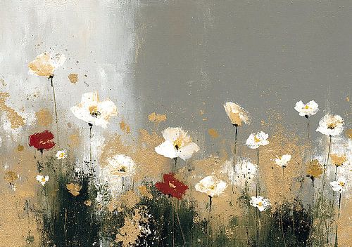 Abstracte bloemenweide met gouden accenten