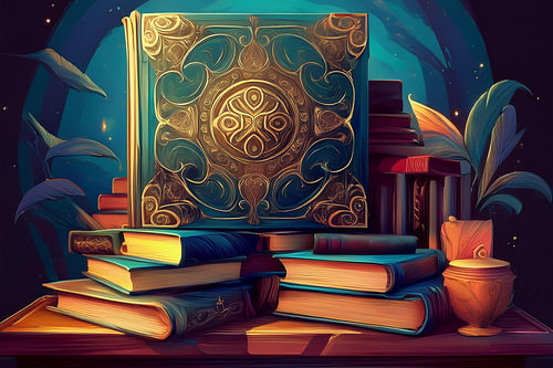 Fantasie antieke boeken op een tafeltje