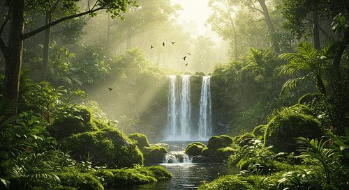 Ochtendvlucht bij de boswaterval