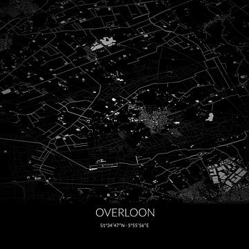 Carte en noir et blanc d'Overloon, Brabant-Septentrional. sur Rezona