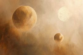 Abstraktes Gemälde in Beige und Sand – Verträumte Planeten von Joriali Abstrakte Kunst