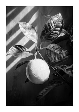 Minimalistische compositie met citroen in zwart-wit van Poster Art Shop