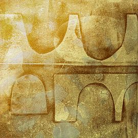 Golden Bridges. Modern abstract mixed media art. by Dina Dankers