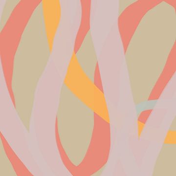 Kleurrijke en speelse moderne abstracte lijnen in beige, koraal en geel van Dina Dankers