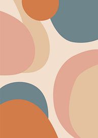 Minimalistische, platte, abstracte vectorillustratie van vloeiende, overlappende organische vormen in pastelkleurige boho-stijl. van Adam Khabibi