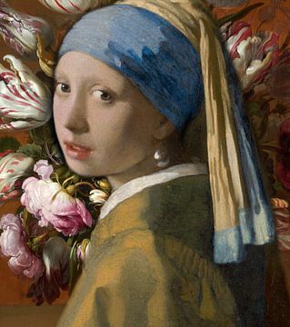 Girl with a pearl earring - flowers by Digital Art Studio