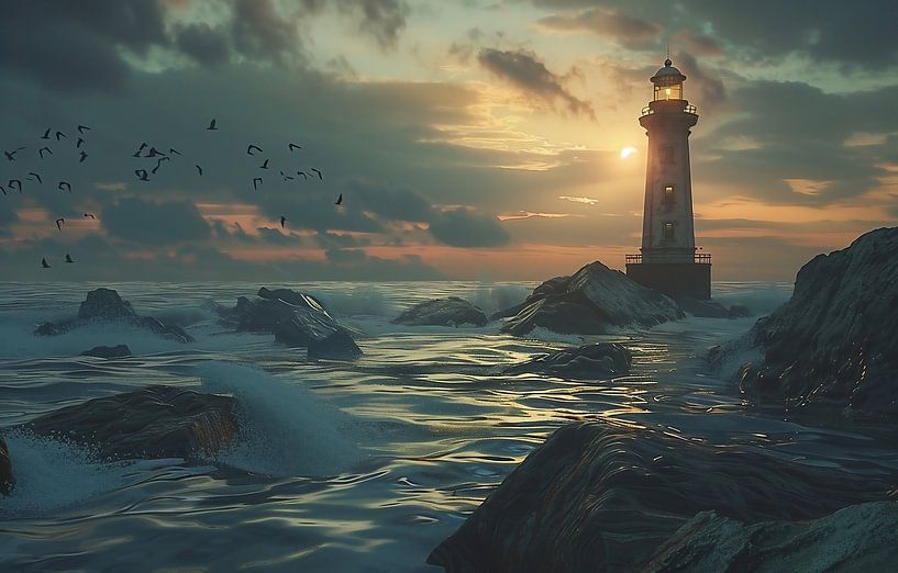Leuchtturm am felsigen Ufer von fernlichtsicht