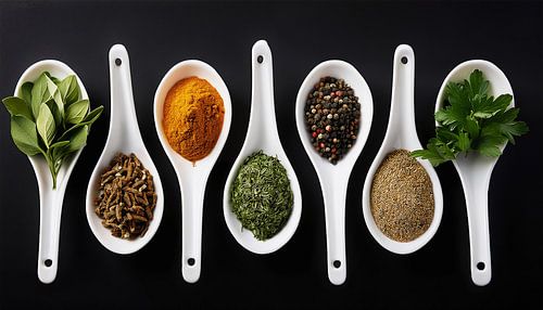 Diverse kruiden met zwarte achtergrond