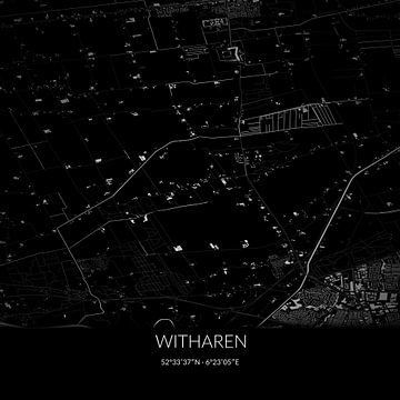 Schwarz-weiße Karte von Witharen, Overijssel. von Rezona