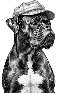 Der Boxer-Arbeiter – Skulptur aus schwarzem Stein, gealtert