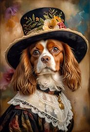 Cavalier King Charles Spaniel Hund im viktorianischen Kleid