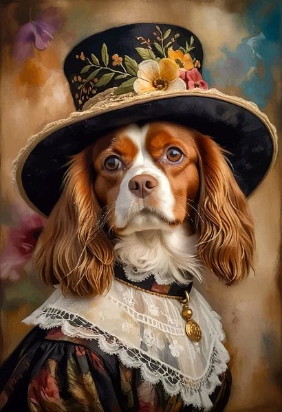 Cavalier King Charles Spaniel Hond in Victoriaanse kleding van MIROKKU