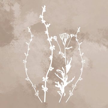 Nuvole di Prato. Abstrakt Botanisch Minimalistisch in Grungy Roots Retro Beige von Dina Dankers