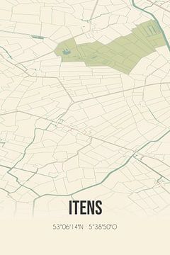 Vintage landkaart van Itens (Fryslan) van Rezona