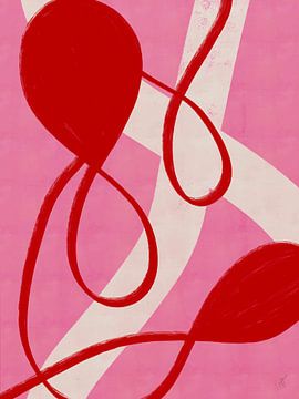 Rood en Roze Abstract van Anne-Marie Volfova