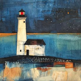 Lighthouse at night by Jutta Maria Pusl