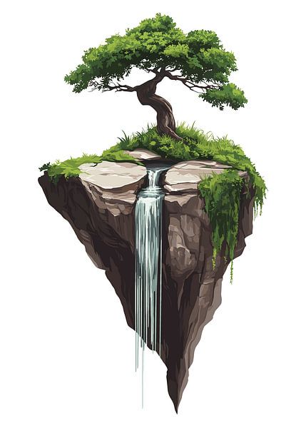 Île flottante avec cascade et arbre par Pixelbull Design