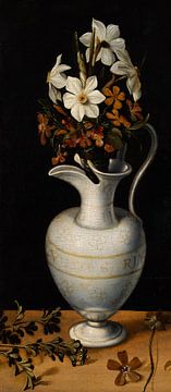 Daffodils, periwinkle and violets in a jug, Ludger tom Ring the Younger