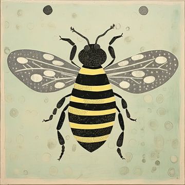 Green Bee Honeybee in Folk Art by Aloke Design