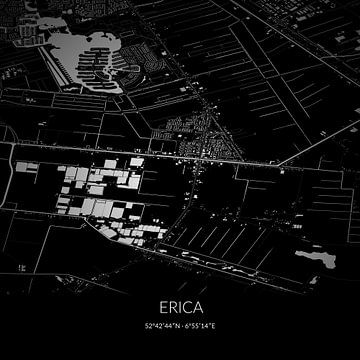 Zwart-witte landkaart van Erica, Drenthe. van Rezona