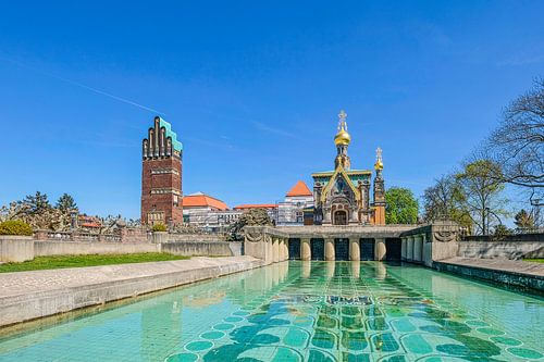 Blick auf den Hochzeitsturm und die Russische Kapelle, Mathildenhöhe Darmstadt
