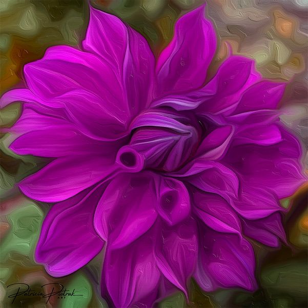 Une élégance enchanteresse : le dahlia rose peinture à l&#039;huile par Patricia Piotrak