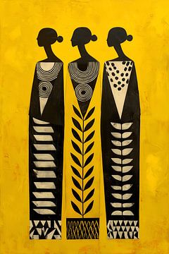 Drei Figuren im ethnischen Musterstil von NJ Midnight Studio