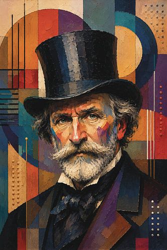 Giuseppe Verdi met hoed schilderij.