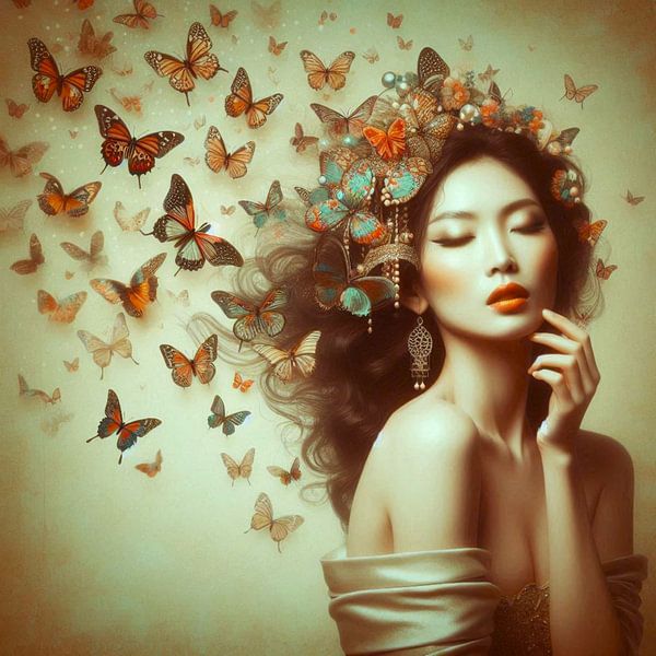 Porträt einer Frau mit Schmetterlingen von Bernhard Karssies