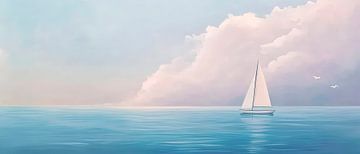 Sailboat in front of a gentle sea of clouds by Poster Art Shop