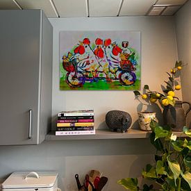 Kundenfoto: Hühner auf dem Tandem von Vrolijk Schilderij, als ArtFrame