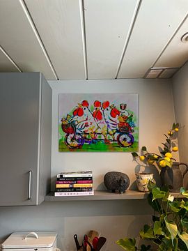 Klantfoto: Kippen Op De Tandem van Vrolijk Schilderij