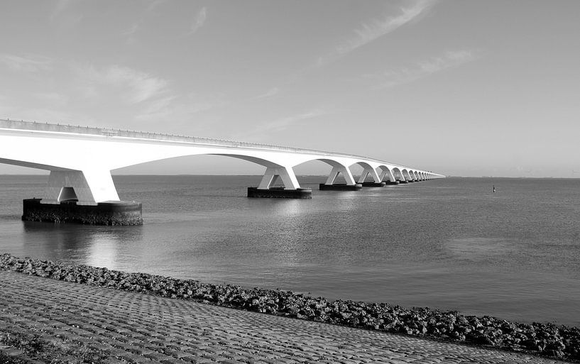 Zeeland Bridge in black and white. by Jose Lok