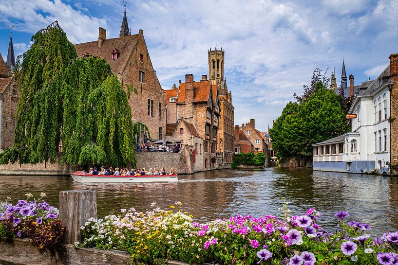 Bring the enchantment of Bruges into your interior: Beautiful wall decoration of the Rozenhoedkaai with pond and canal boat. by Eriks Photoshop