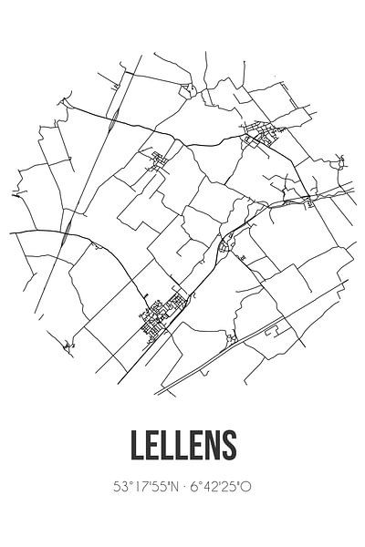 Lellens (Groningen) | Map | Black and white by Prints of Place