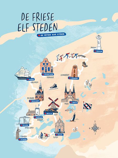 Carte des onze villes frisonnes par Karin van der Vegt