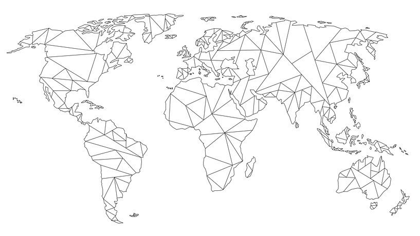 Geometrische Wereldkaart | Lijntekening | Zwart op Wit van Wereldkaarten.Shop